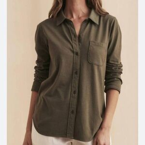 Faherty Season Knit Button Up Shirt Olive Green Women's